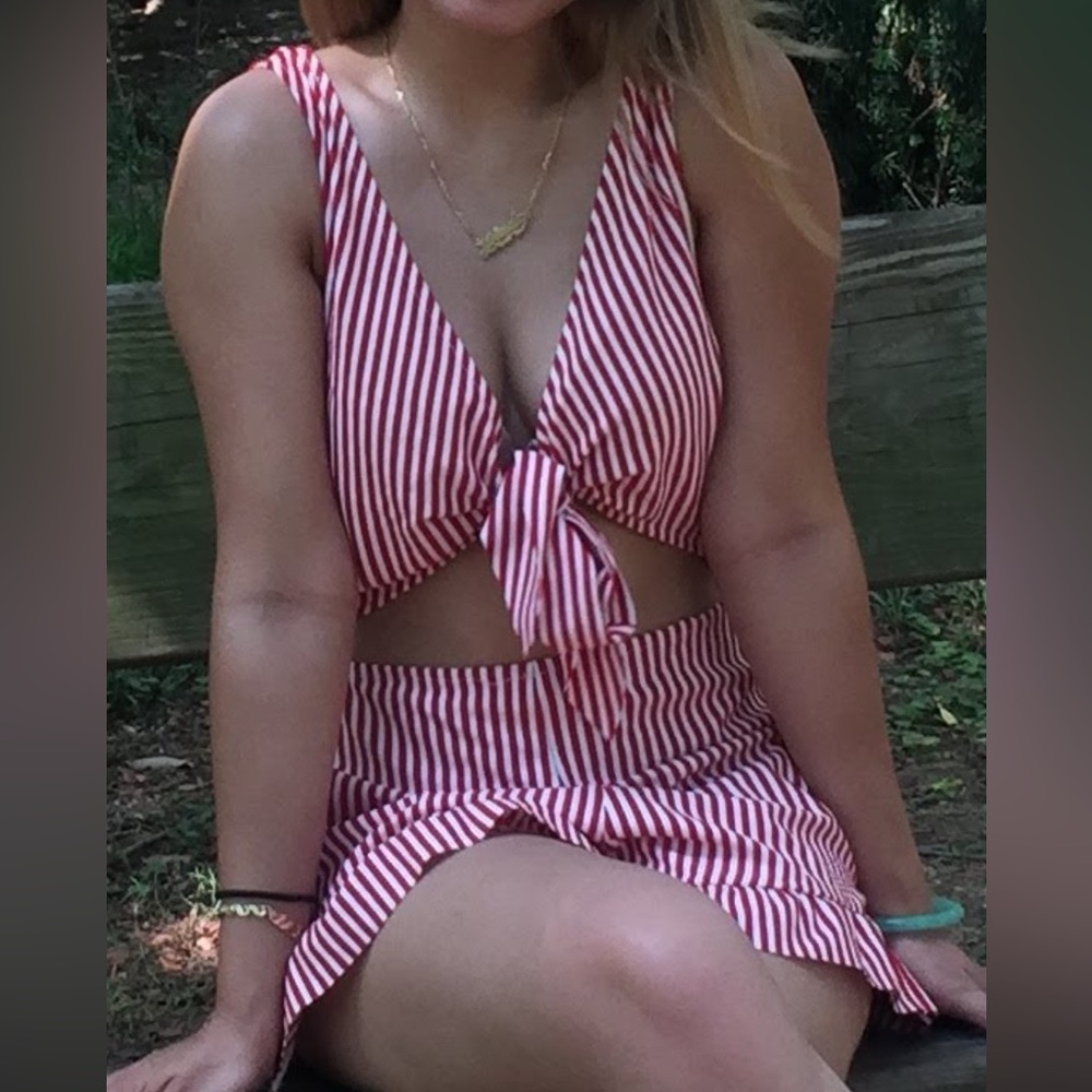Zara red and white striped romper